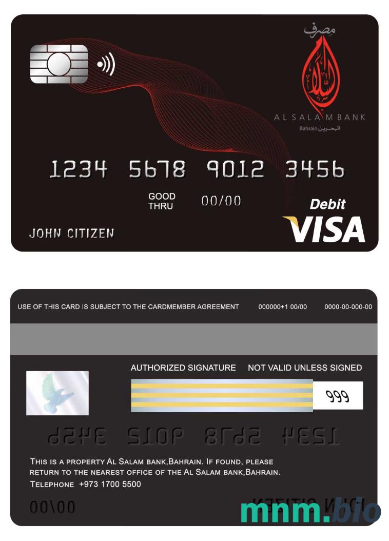 Bahrain Al Salam bank przykład karty visa w formacie PSD